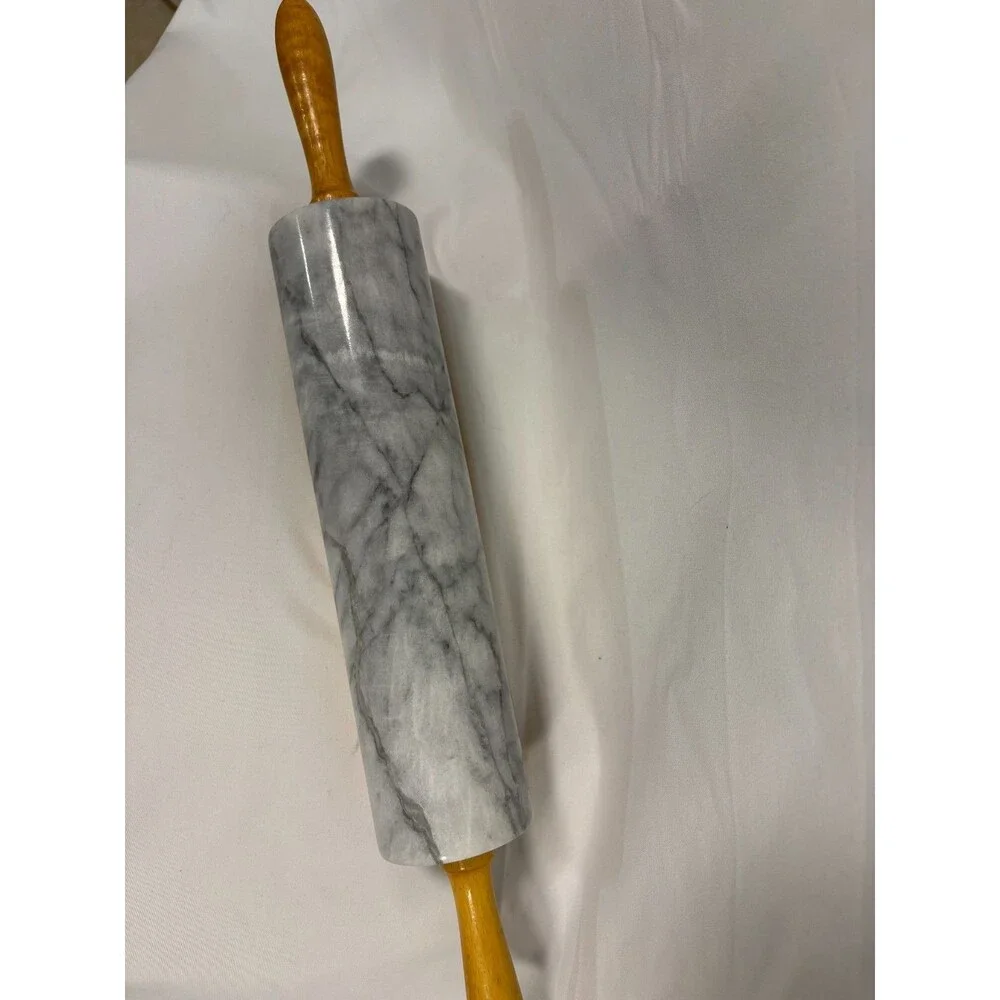 Wooden Handle Marble Rolling Pin and Stand